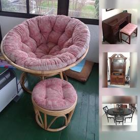 MaxSold Auction: This online auction features American Signature loveseat, American Signature dining set, papasan chair, Chippendale style television cabinet, Sears leather sofa and much more!