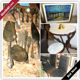 MaxSold Auction: This online auction features stemware, utensils, wine cooler, sculptures, record player, wall art, DVDs, CDs, VHS tapes, records, linens, cleaning tools, video camera, home gym, books, collectibles, electric typewriter and much more!