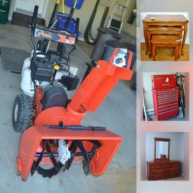 MaxSold Auction: This online auction features POWER TOOLS: Including a Hitachi air compressor. Automobile shop tools including an International rolling tool chest. FURNITURE: La Z boy sofa, love seat; bedroom suites by Poitras and Palliser; oak dining room suite; several outdoor table and chair sets. ELECTRONICS: Audio/visual/gaming including a Bose surround sound system. Frigidaire upright freezer. Yard and Garden including an Arians snowblower. VINTAGE: Tackle box and contents. Sporting goods including snowshoes, fishing, camping. A covered hammock. CRAFTS: Oodles of yarn for knitting and crocheting and much more!