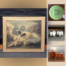 MaxSold Auction: This online auction features antique engraved writing desk, art such as original paintings, signed lithographs, and photographic prints, Quebec pottery, antique slag glass light fixtures, board games, silver plate, English bone china and much more!