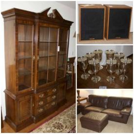 MaxSold Auction: This online auction features an Executive Corner Desk with Hutch, Drexel Heritage Mahogany Chippendale style dining table, Persian-style rug with burgundy and beige patterns, Antique set of eight WMA Rogers Silver plated goblets, Gas Champion global power generator 9000,Italian leather dark brown sofa, Klipsch loudspeakers, Camera with 4 lenses, flash, case light meter and carry bag and much more!