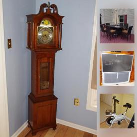 MaxSold Auction: This online auction features a grandmother clock, candles, holiday decor, toys, wall art, grill, faux plants, TV, speakers, mirrors, exercise bike, books, comics, ping pong table, golf clubs, sports equipment and much more.