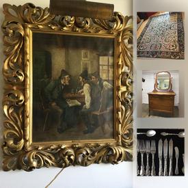 MaxSold Auction: This online auction features Sterling Flatware, Original Oil On Canvas By Rudolf Klingsbogl, Sterling Encased Perfume Bottle, Blue Carpet, Highboy Chest Of Drawers, Gold Jewelry, Floral Rug, Oak Dresser and much more!