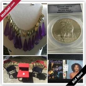 MaxSold Auction: This online auction features Red And Black Table And Chairs, Razor Go Cart, Pogo Stick, ESPN Sport Center Multi Sport Game Center, Canadian Wolf Coin, Silver tone necklace with pendant, Portable Can Cooler, Prince LPs, Ronald McDonald Toy, china and much more!