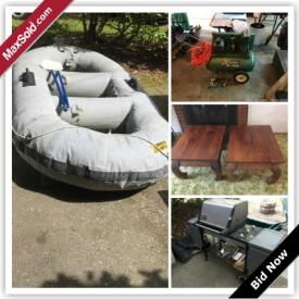 MaxSold Auction: This online auction features Solid Wood Tables, Weber Gas Grill, Garden Cart, Power Washer, Sewing Machine, South American Collectibles, Steamer Trunk, Coleman Portable Kitchen, Chainsaws , Outboard Motor, Raft and much more.