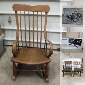 MaxSold Auction: This online auction features furniture such as vintage wood chairs, MCM design branch chairs, and vintage packing crate, electronics such as Samsung 40” Smart TV, Click Clack clock, and Belden electric cable, collectibles such as Wedgwood plate, CATS musical items, Colorado art vase, and Royal Doulton Bunnykins, Wov-N-Wood picnic basket, Rumtopf German planter, Fire King and Pyrex kitchenware and much more!